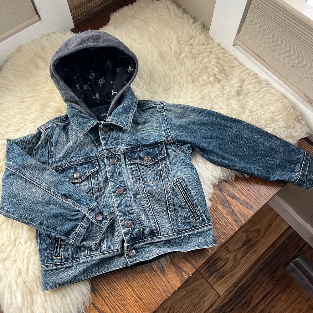 The Gap Hoodie Denim Jacket Skull Pattern Small